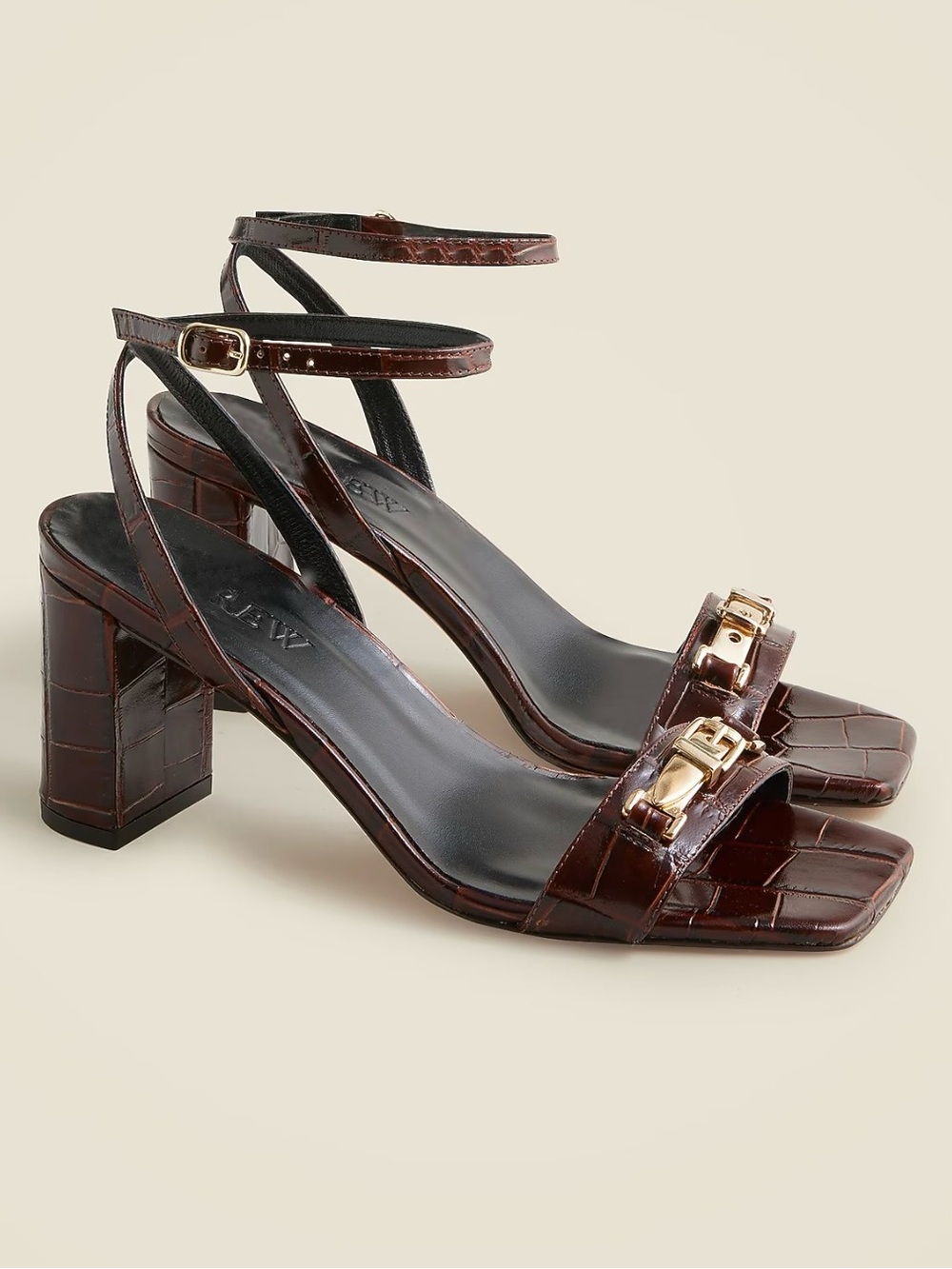 J Crew Evelyn Buckle-strapped sandal heels  in croc embossed leather, Size 9 🐊